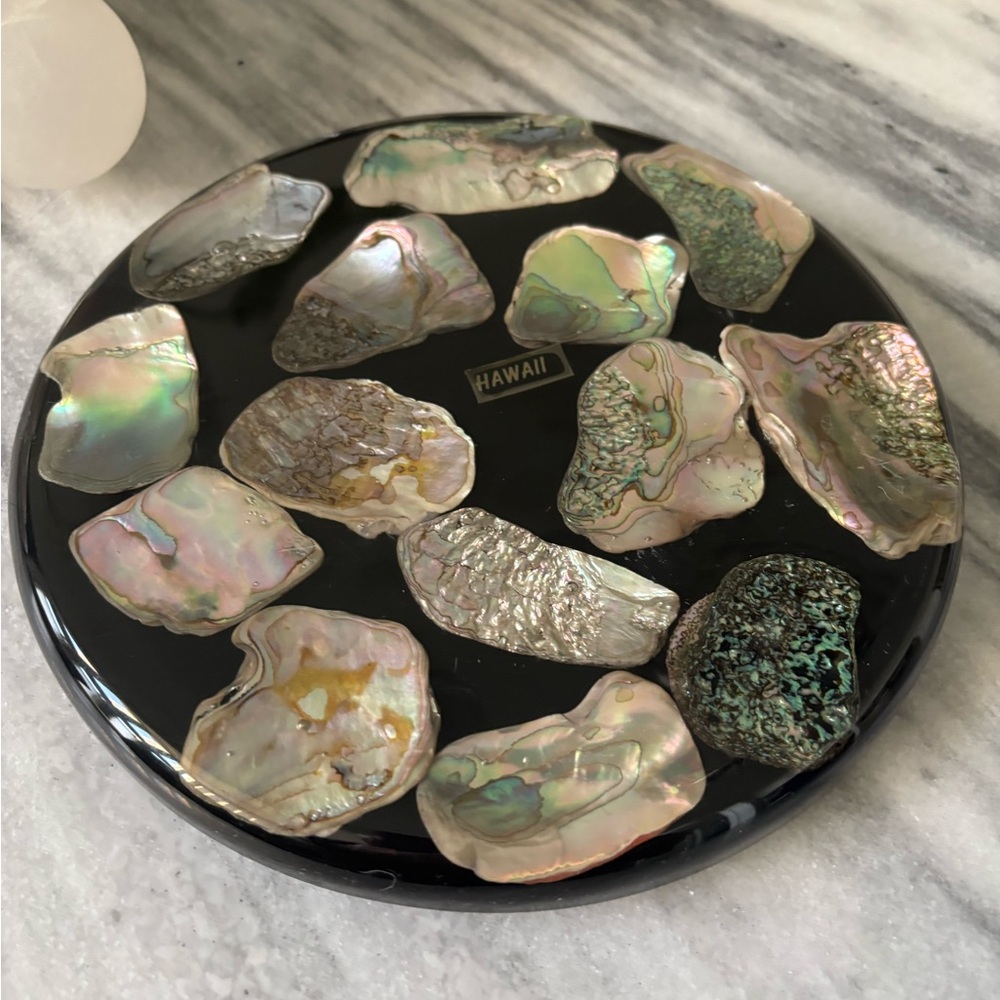 Vintage MCM 1960s direct from Hawaii Abalone  lucite  trivet or tray